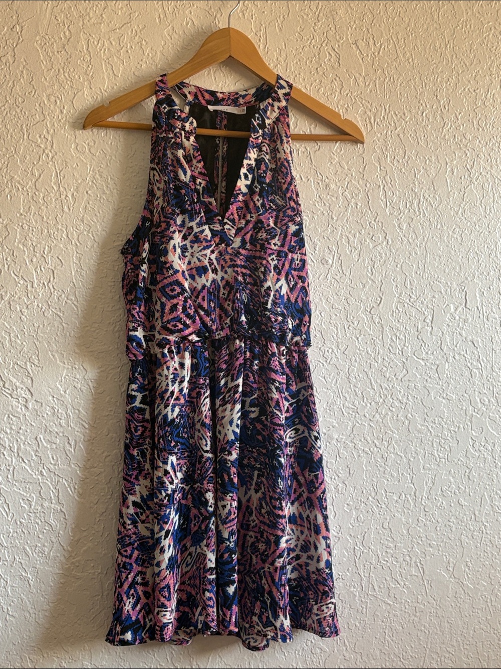 Lush Vibrant Printed Sleeveless Dress in Pink, Blue & Black